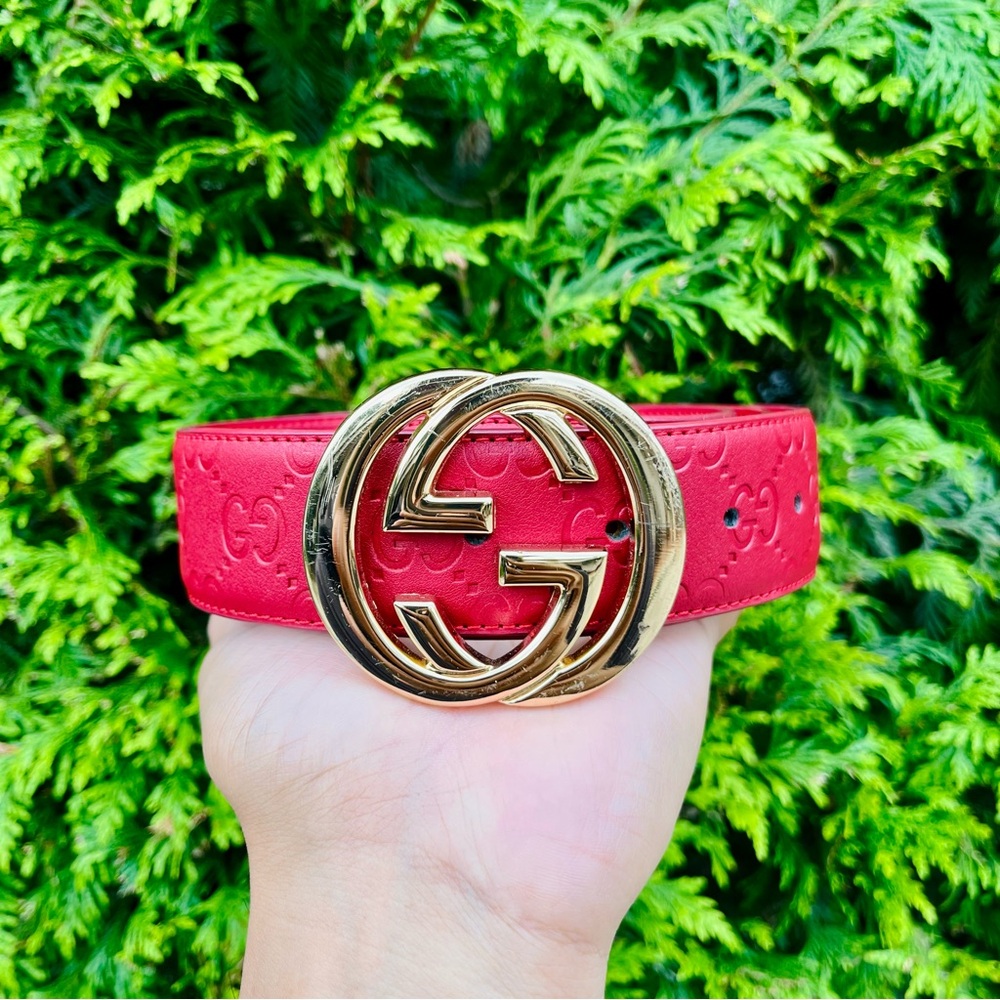 Gucci Red Guccissima Leather Interlocking G Belt